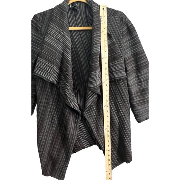 Fusun Cardigan Sweater L Brown Gray Abstract Stripe Merino Wool Open Lagenlook - Picture 7 of 16